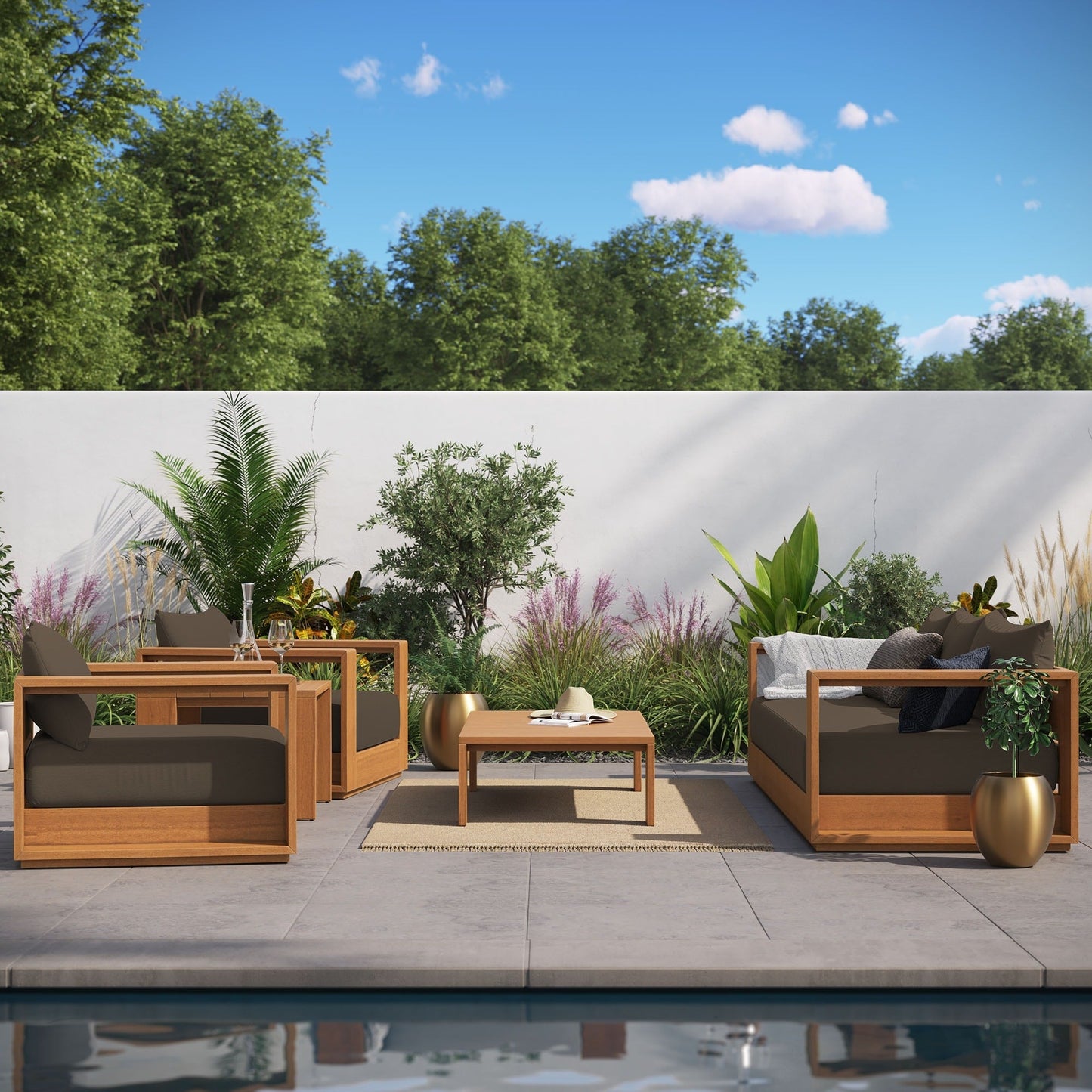 Ensemble de meubles de jardin en acacia Tahoe, 5 pièces