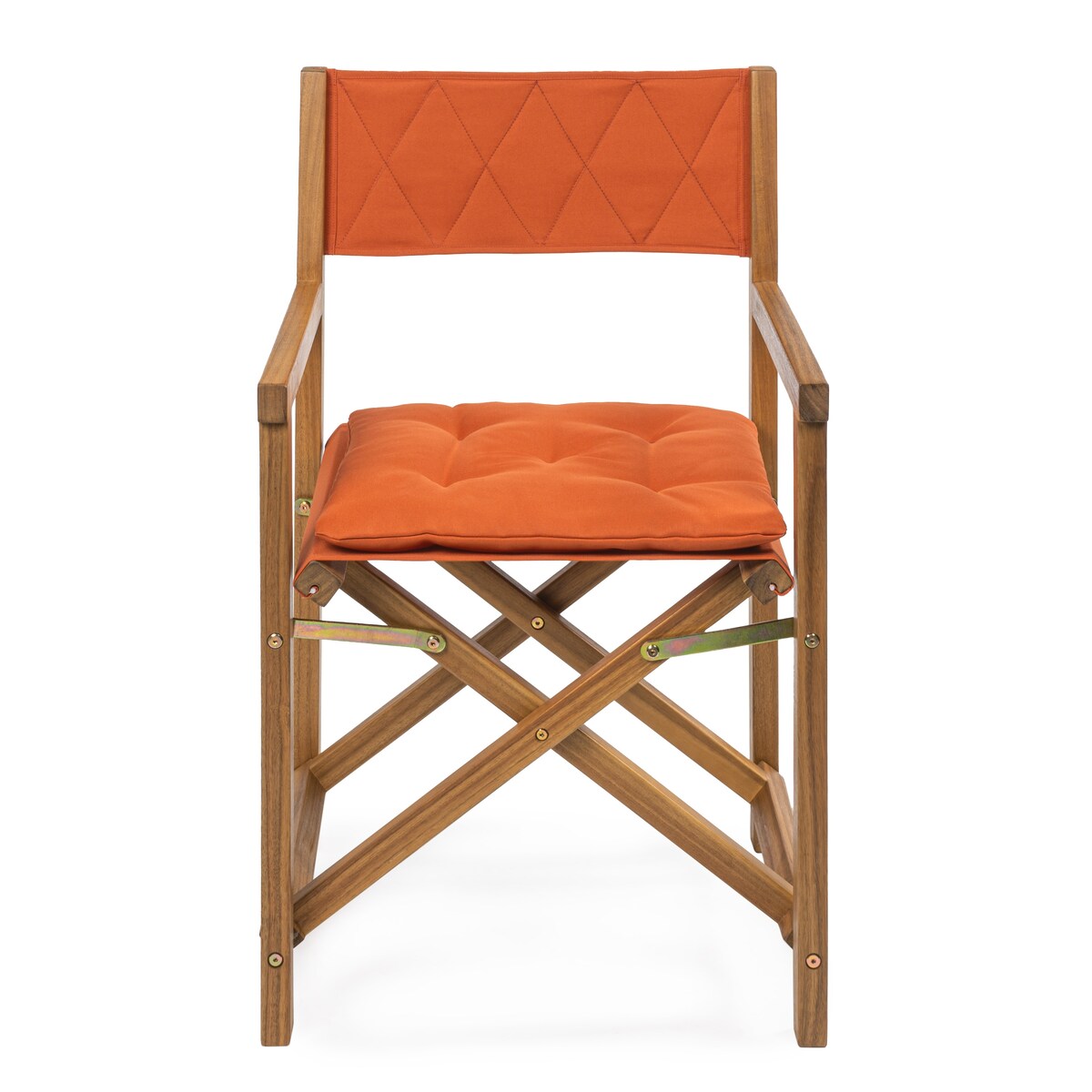 Chaise de réalisateur pliable en bois d'acacia pour extérieur, dossier en losanges matelassés, style milieu de siècle, avec coussin, modèle Theo Classic, par JONATHAN Y (lot de 2)