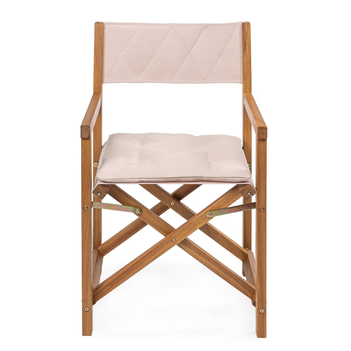 Chaise de réalisateur pliable en bois d'acacia pour extérieur, dossier en losanges matelassés, style milieu de siècle, avec coussin, modèle Theo Classic, par JONATHAN Y (lot de 2)