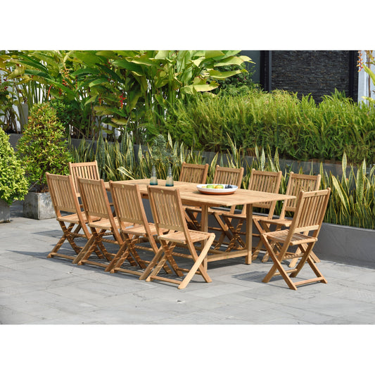 Ensemble de repas de patio d'extérieur Amazonia en teck FSC certifié, 11 pièces - 10 places - 11 pièces