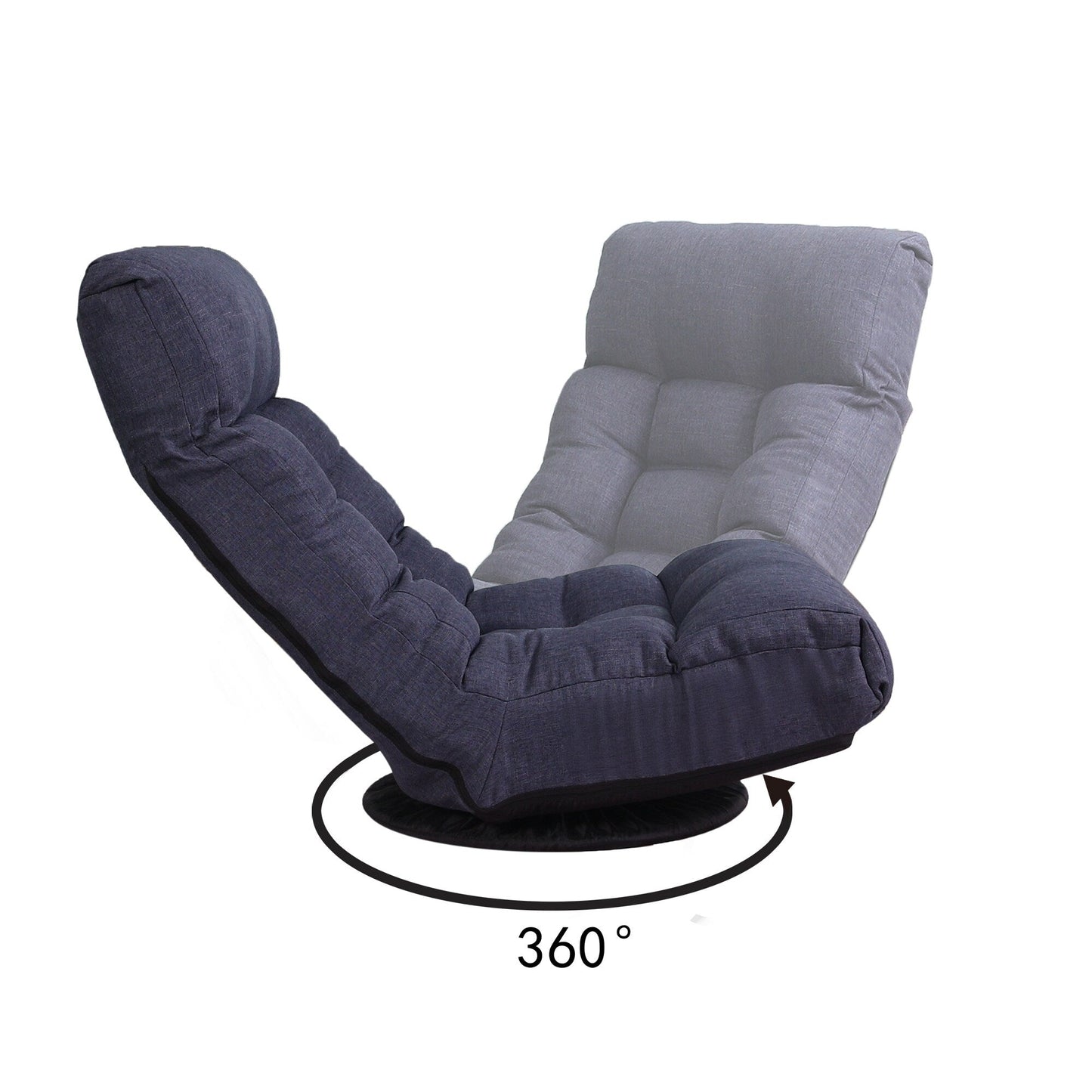 Ensemble de fauteuil inclinable sans accoudoirs, recouvert de tissu, avec repose-pieds et repose-tête réglable.