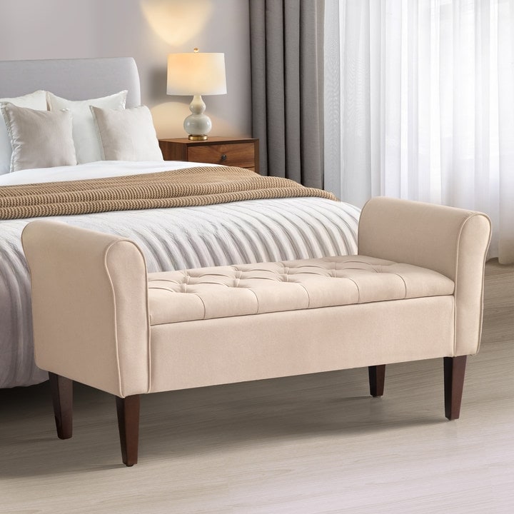 Banc de rangement capitonné, banc avec accoudoirs, banc d'entrée avec couvercle rabattable, 50,4 pouces.