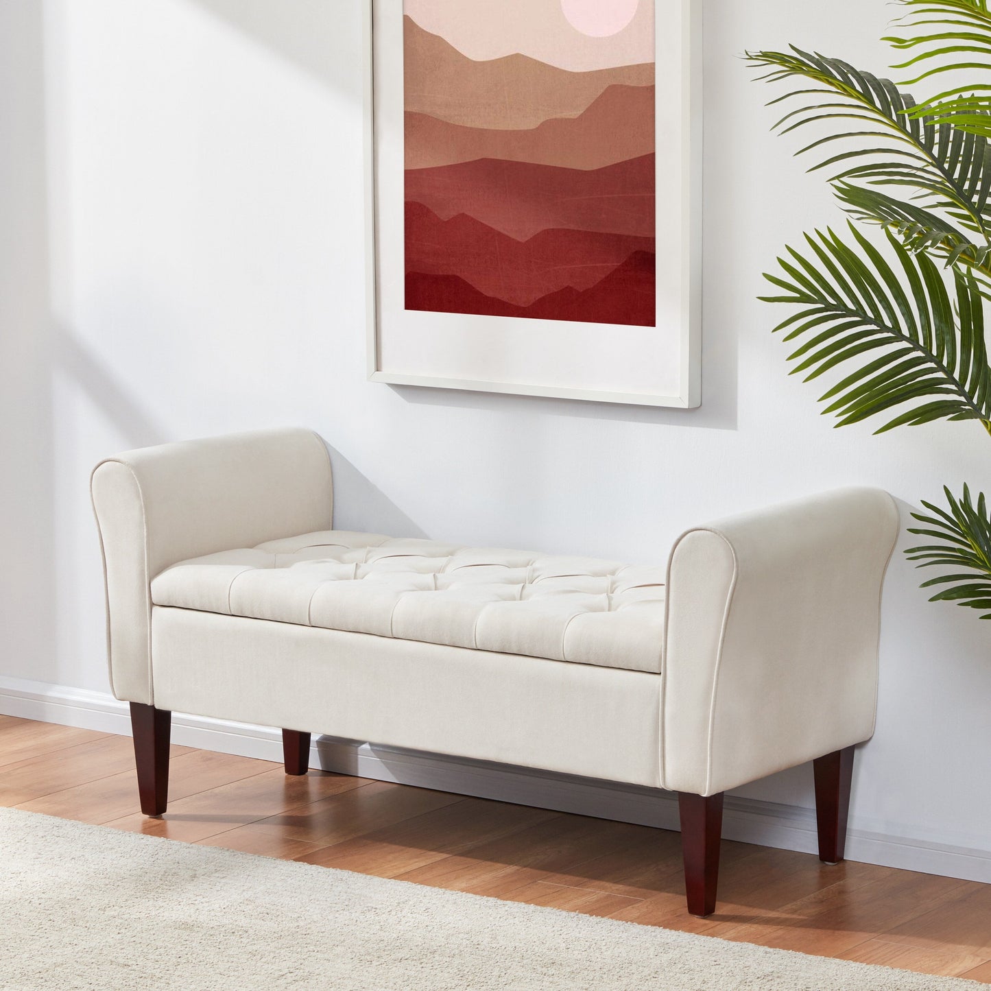 Banc de rangement capitonné, banc avec accoudoirs, banc d'entrée avec couvercle rabattable, 50,4 pouces.