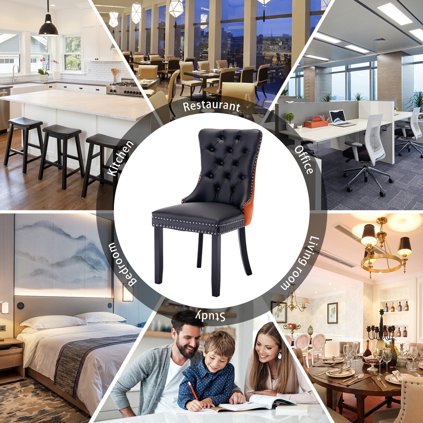 Lot de 6 chaises de salle à manger en velours capitonné avec pieds en bois massif.