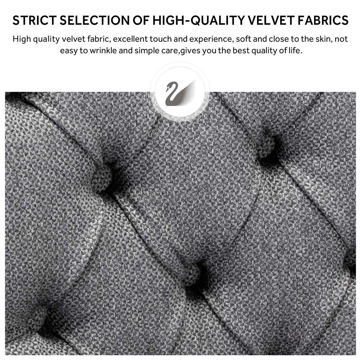 Lot de 6 chaises de salle à manger en velours capitonné avec pieds en bois massif.