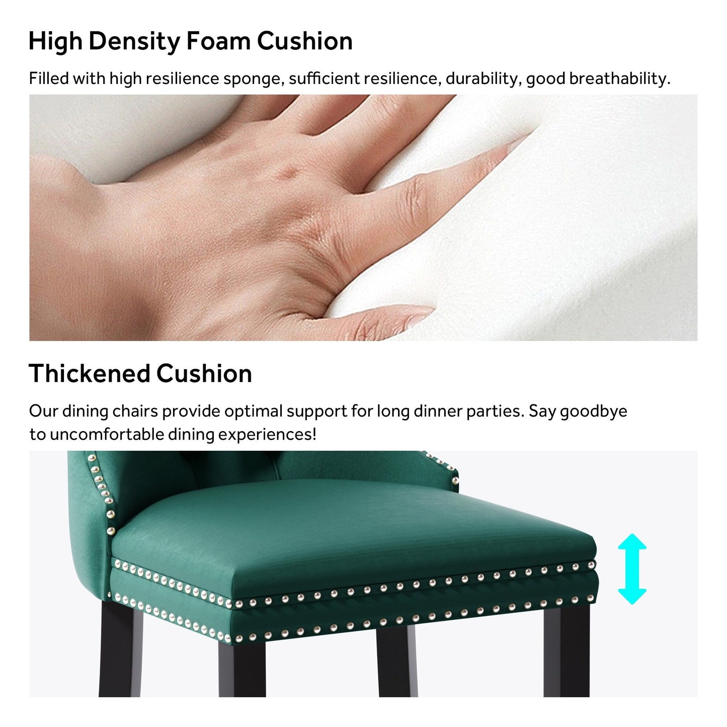 Lot de 6 chaises de salle à manger en velours capitonné avec pieds en bois massif.