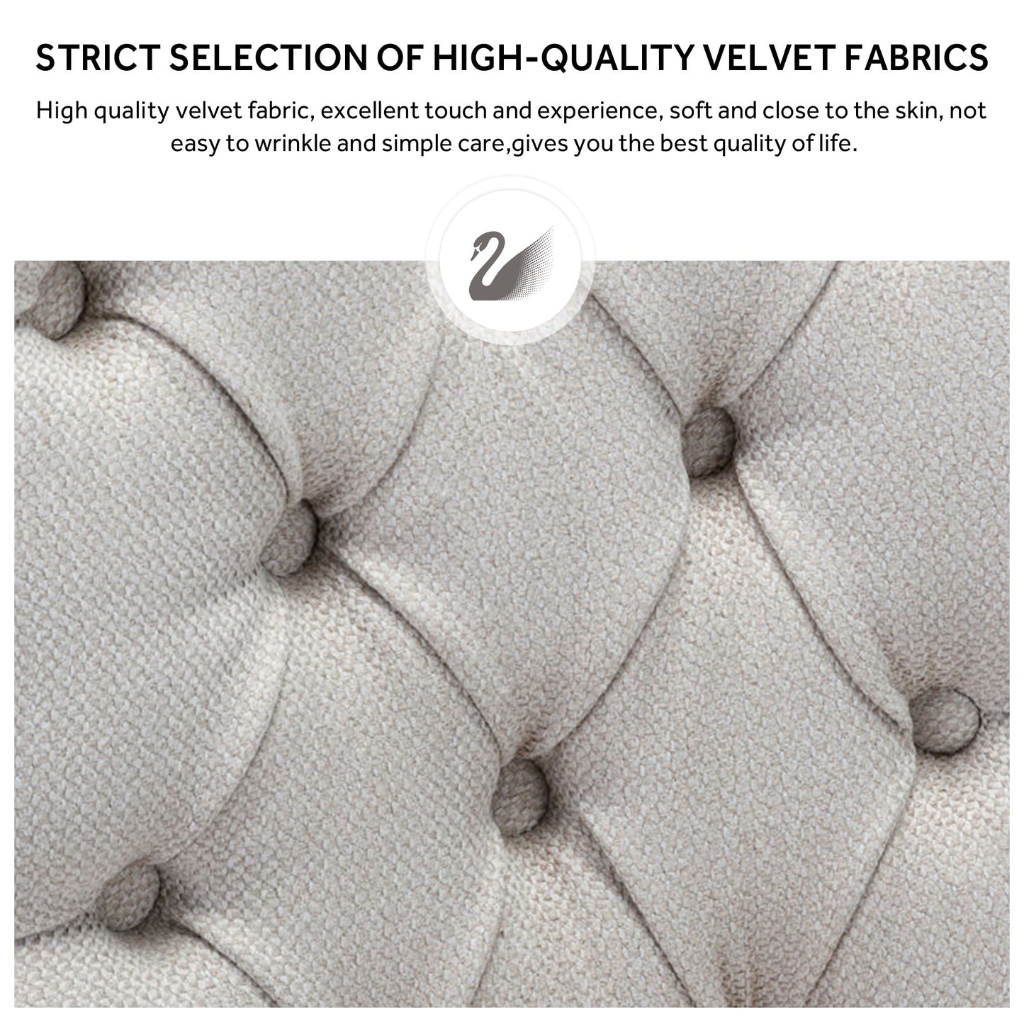 Lot de 6 chaises de salle à manger en velours capitonné avec pieds en bois massif.