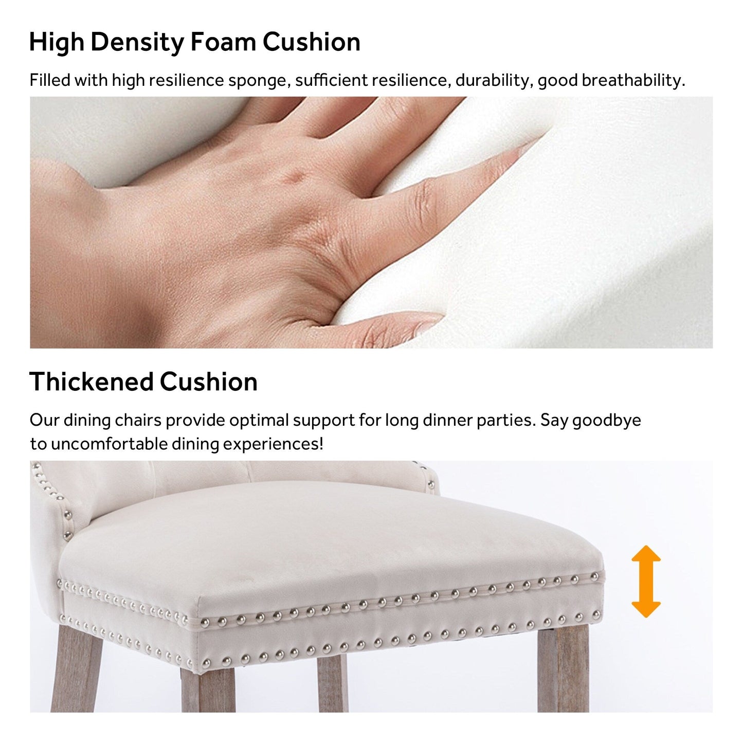 Lot de 6 chaises de salle à manger en velours capitonné avec pieds en bois massif.