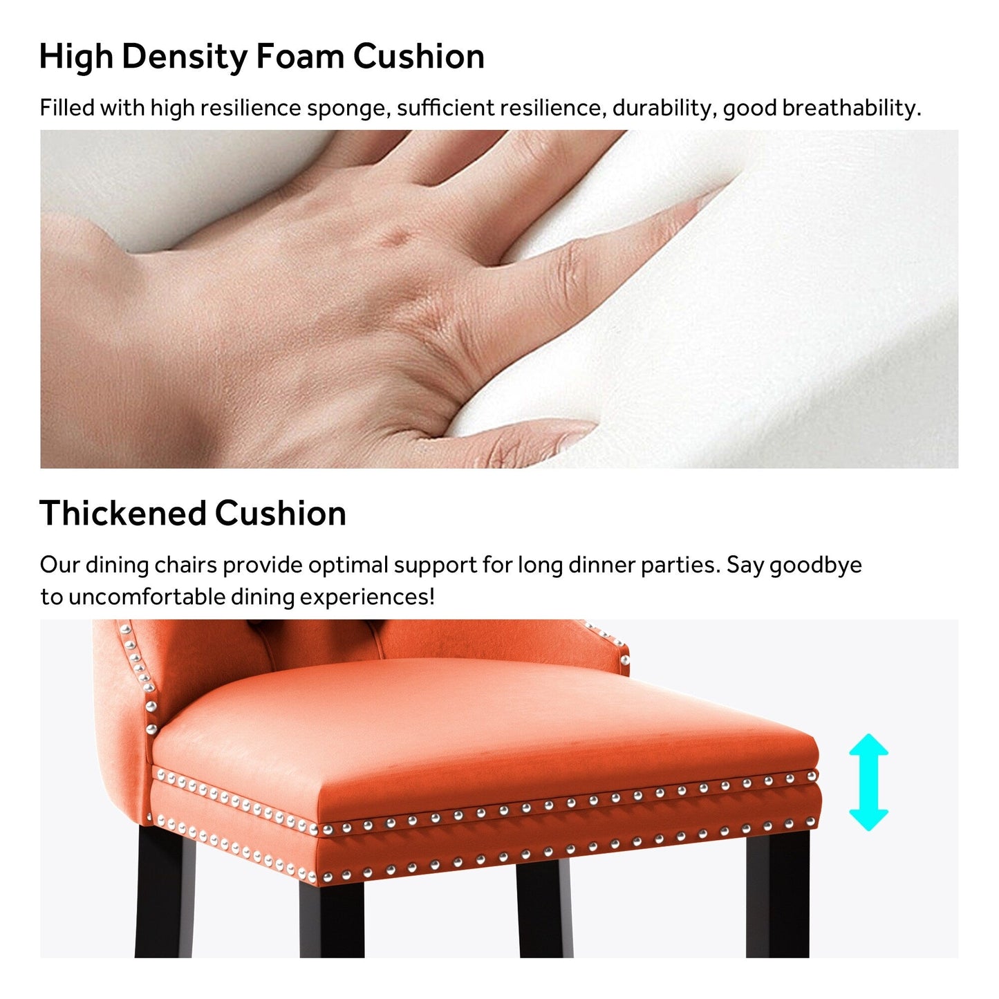 Lot de 6 chaises de salle à manger en velours capitonné avec pieds en bois massif.