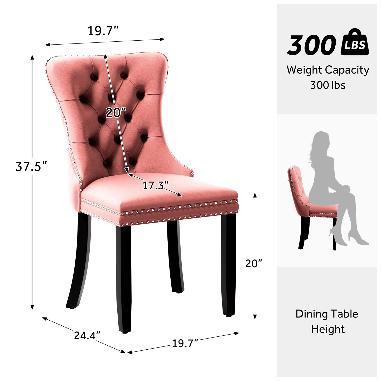 Lot de 6 chaises de salle à manger en velours capitonné avec pieds en bois massif.
