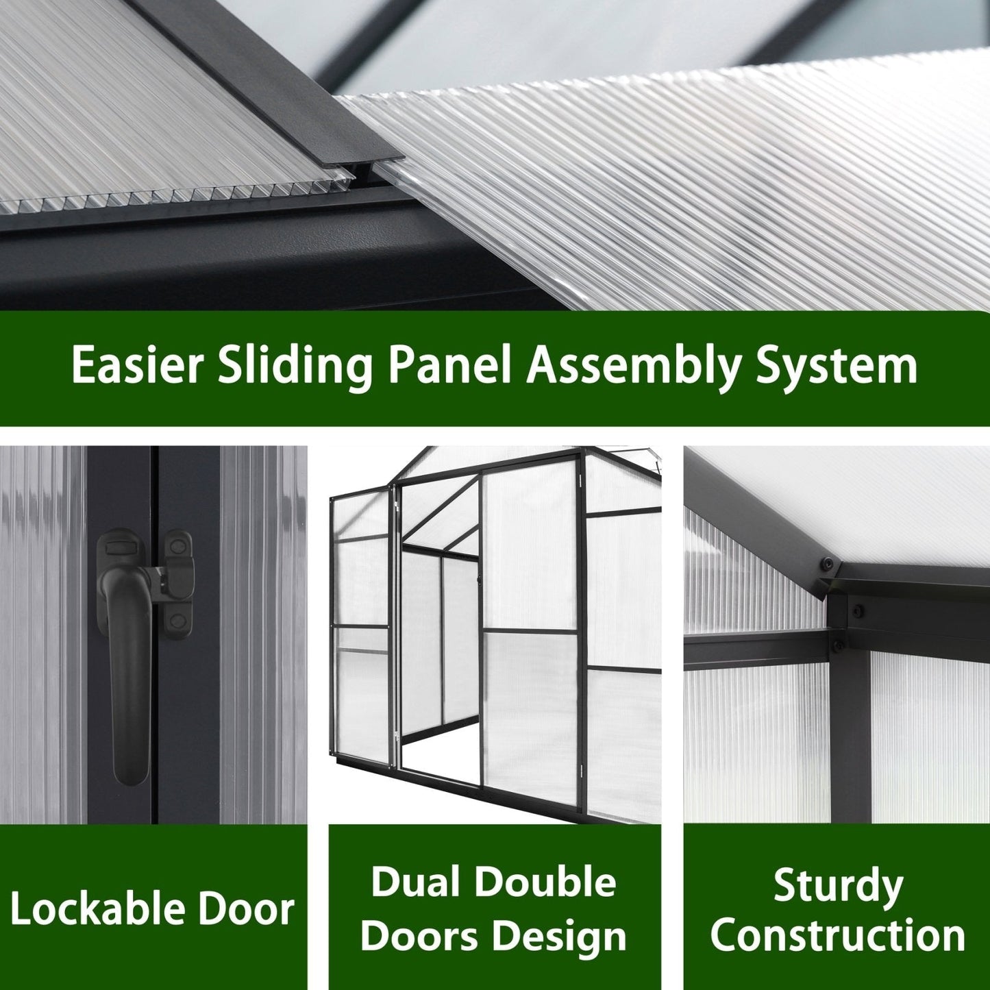 VEIKOUS Kit de serre de jardin en aluminium avec porte verrouillable et fenêtre de toit réglable, gris.