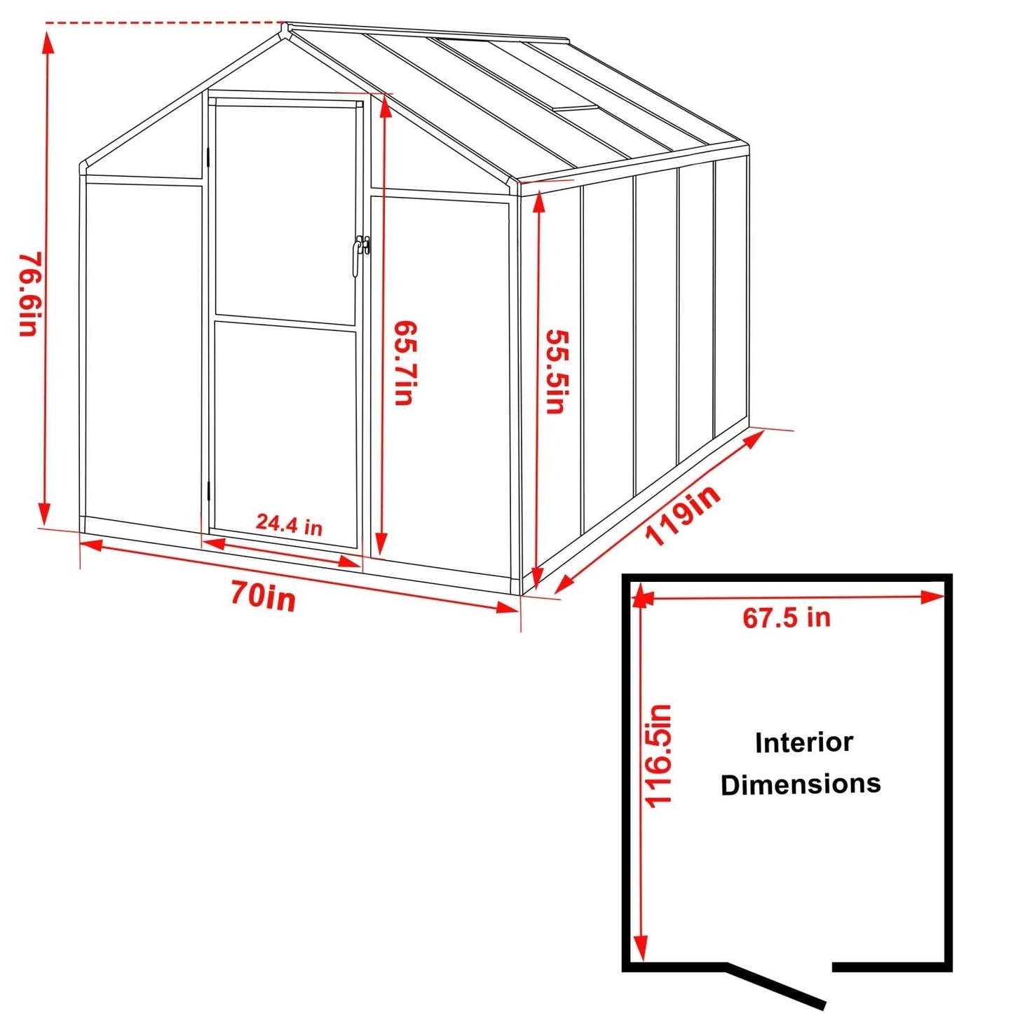 VEIKOUS Kit de serre de jardin en aluminium avec porte verrouillable et fenêtre de toit réglable, gris.