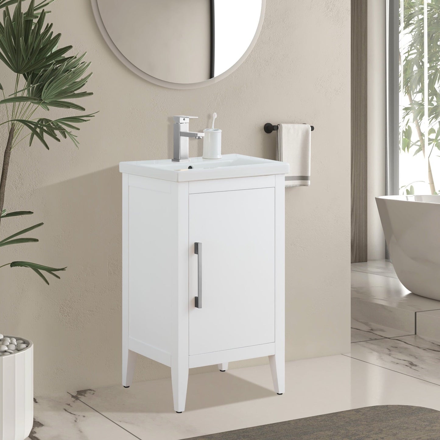 Meuble-lavabo de salle de bain Vanity Art avec lavabo simple, plateau en céramique, disponible en 20, 24 ou 30 pouces.