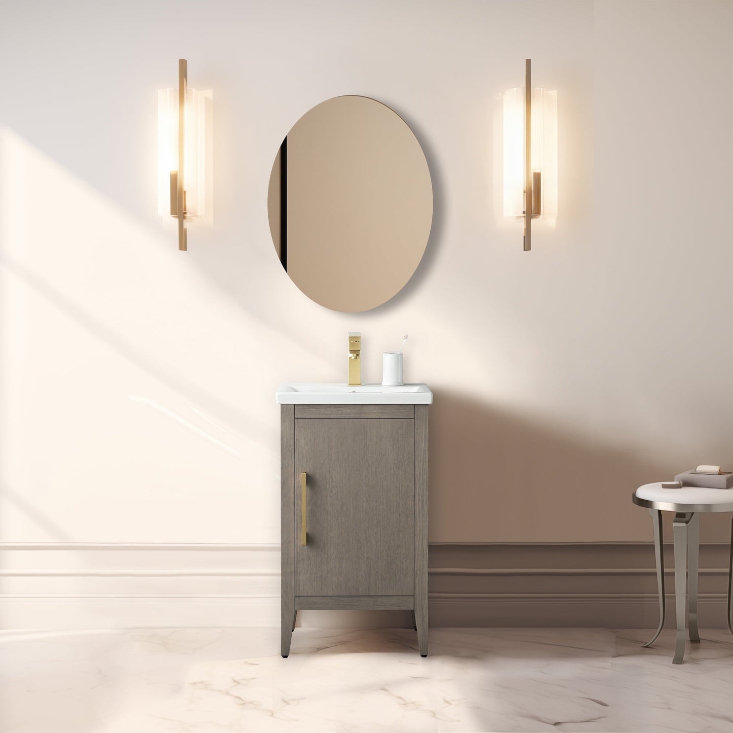 Meuble-lavabo de salle de bain Vanity Art avec lavabo simple, plateau en céramique, disponible en 20, 24 ou 30 pouces.