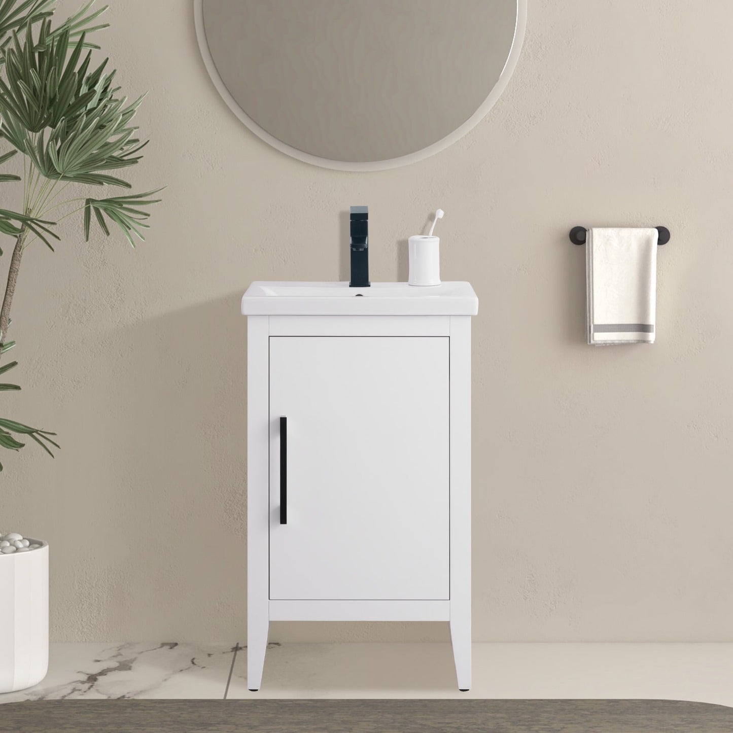 Meuble-lavabo de salle de bain Vanity Art avec lavabo simple, plateau en céramique, disponible en 20, 24 ou 30 pouces.