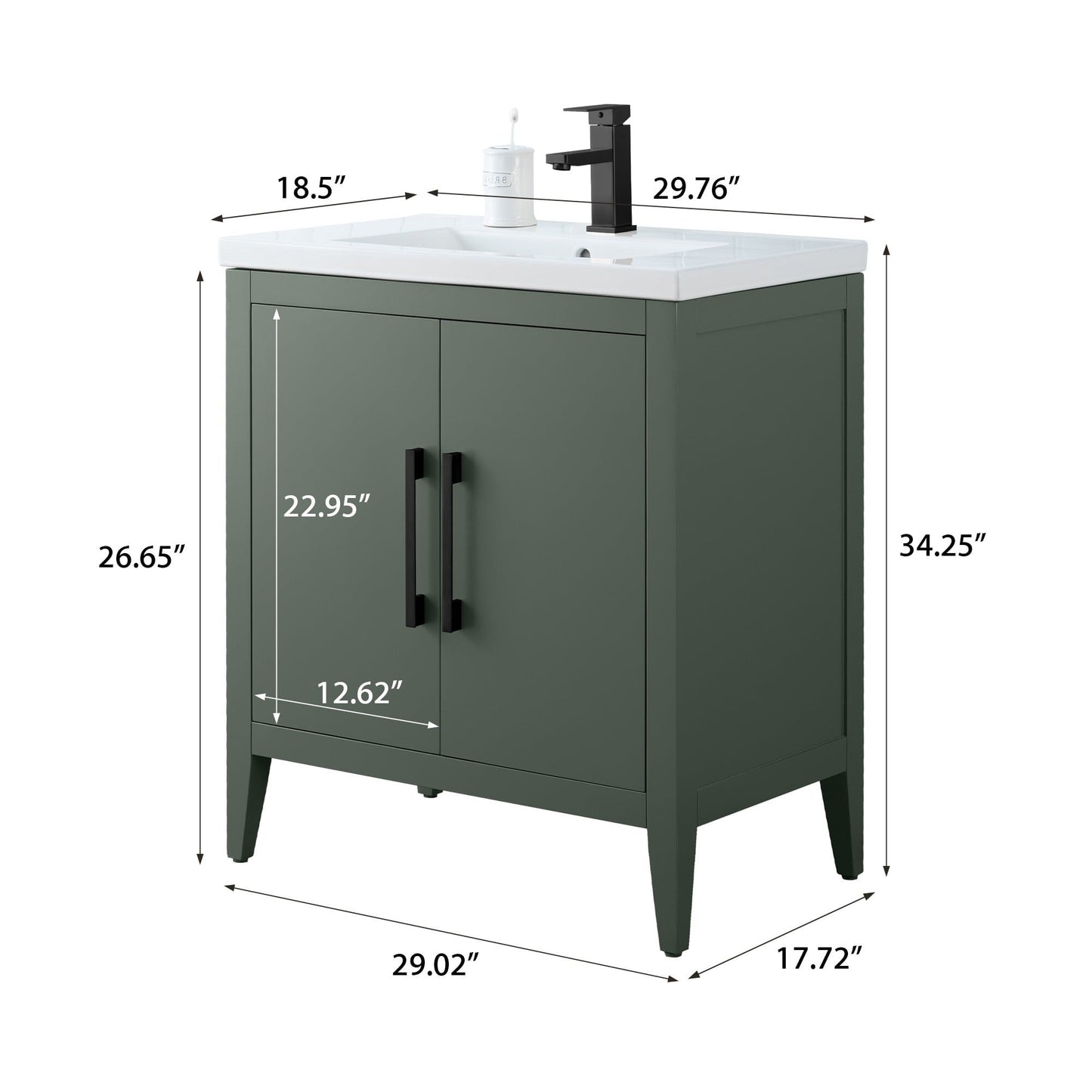 Meuble-lavabo de salle de bain Vanity Art avec lavabo simple, plateau en céramique, disponible en 20, 24 ou 30 pouces.