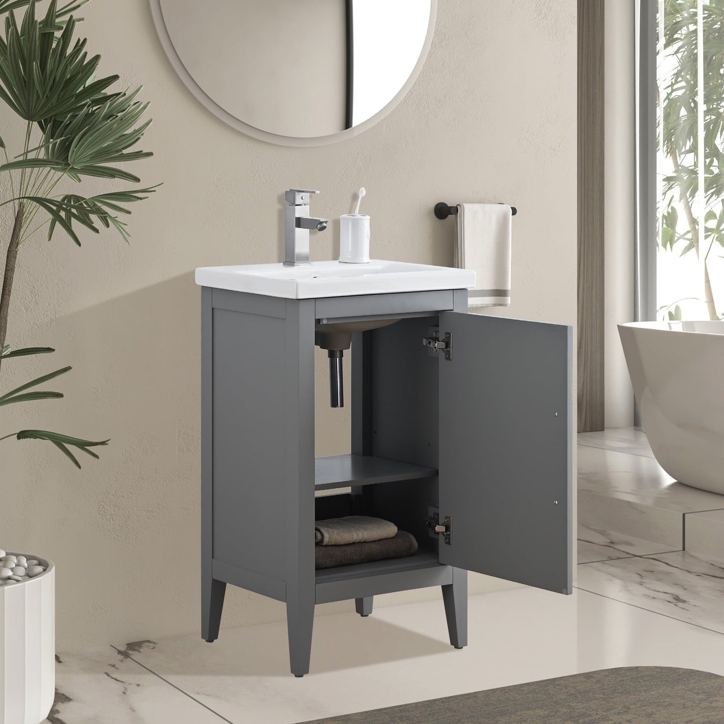 Meuble-lavabo de salle de bain Vanity Art avec lavabo simple, plateau en céramique, disponible en 20, 24 ou 30 pouces.