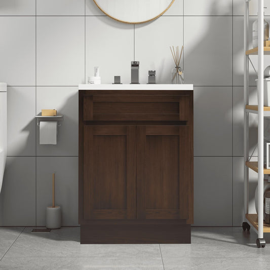 Meuble-lavabo de salle de bain Vanity Art en bois massif, 60 cm (24 pouces), avec lavabo simple.