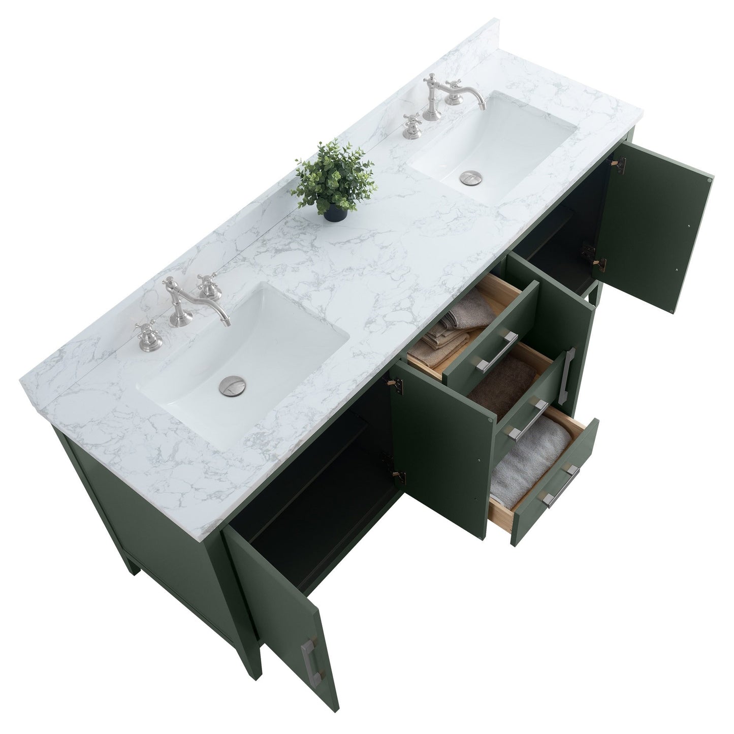 Meuble-lavabo de salle de bain Art 72 avec double lavabo et dessus en marbre synthétique.