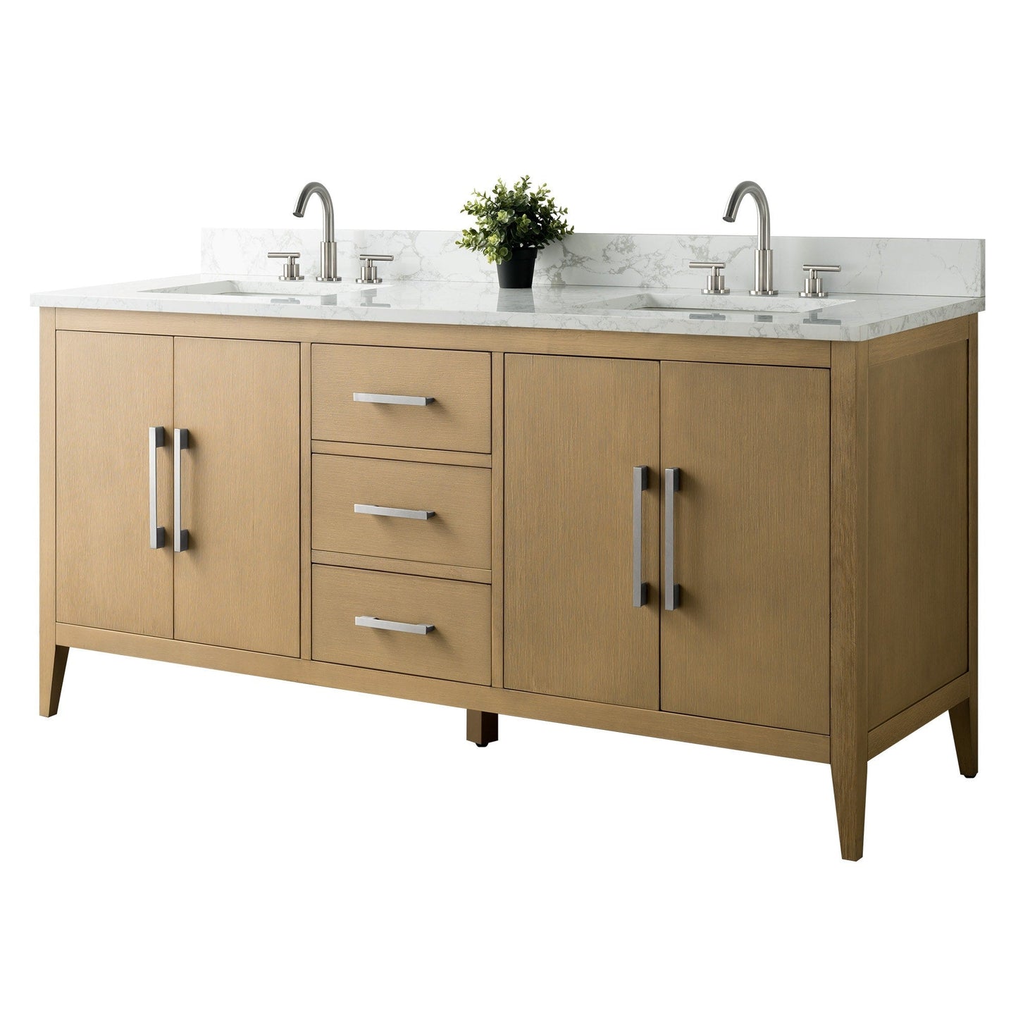 Meuble-lavabo de salle de bain Art 72 avec double lavabo et dessus en marbre synthétique.