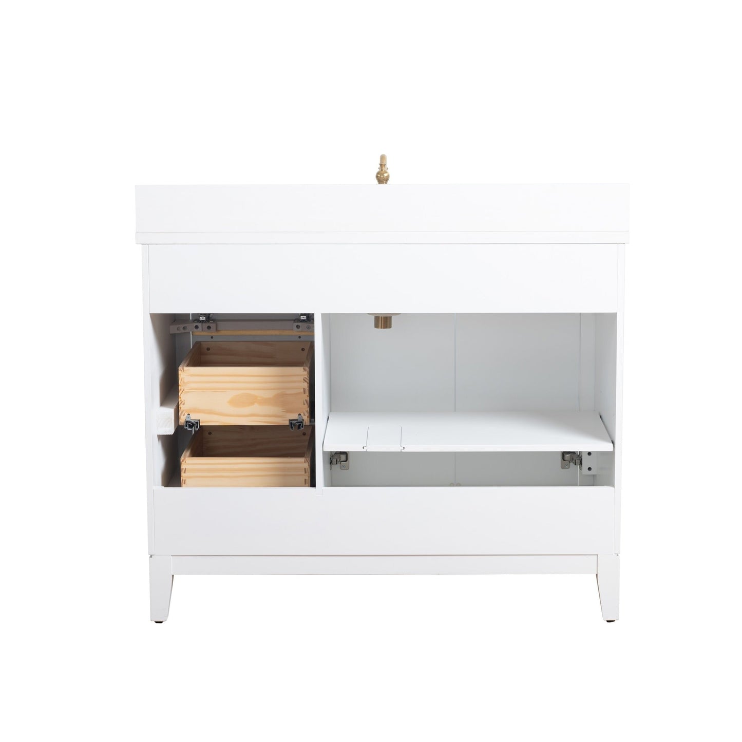 Meuble-lavabo Vanity Art avec lavabo en céramique et plan de travail en marbre composite.