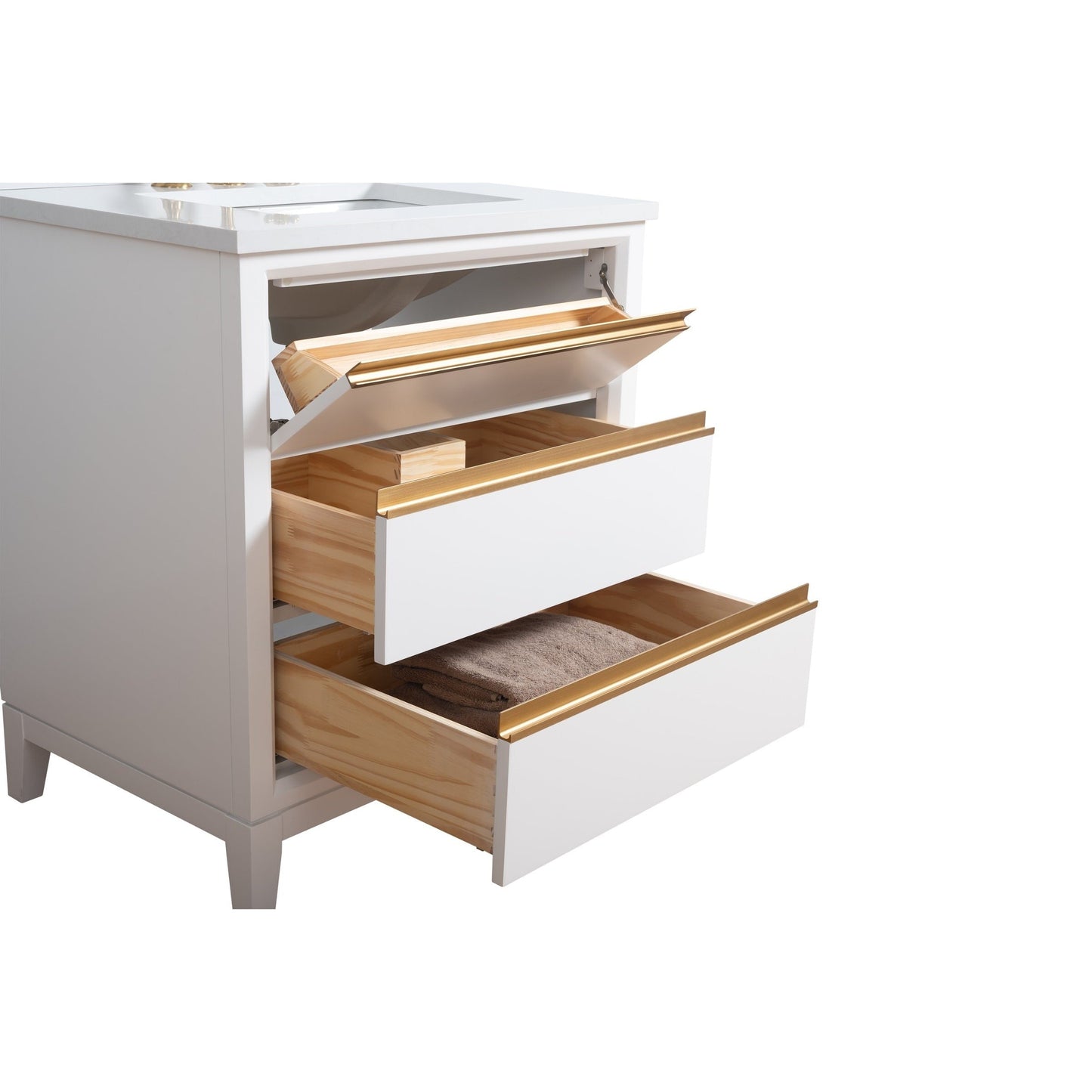 Meuble-lavabo Vanity Art avec lavabo en céramique et plan de travail en marbre composite.