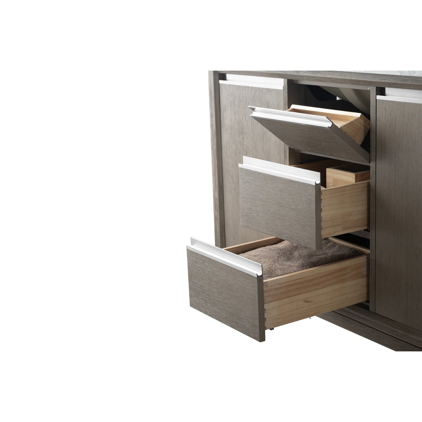 Meuble-lavabo Vanity Art avec lavabo en céramique et plan de travail en marbre composite.