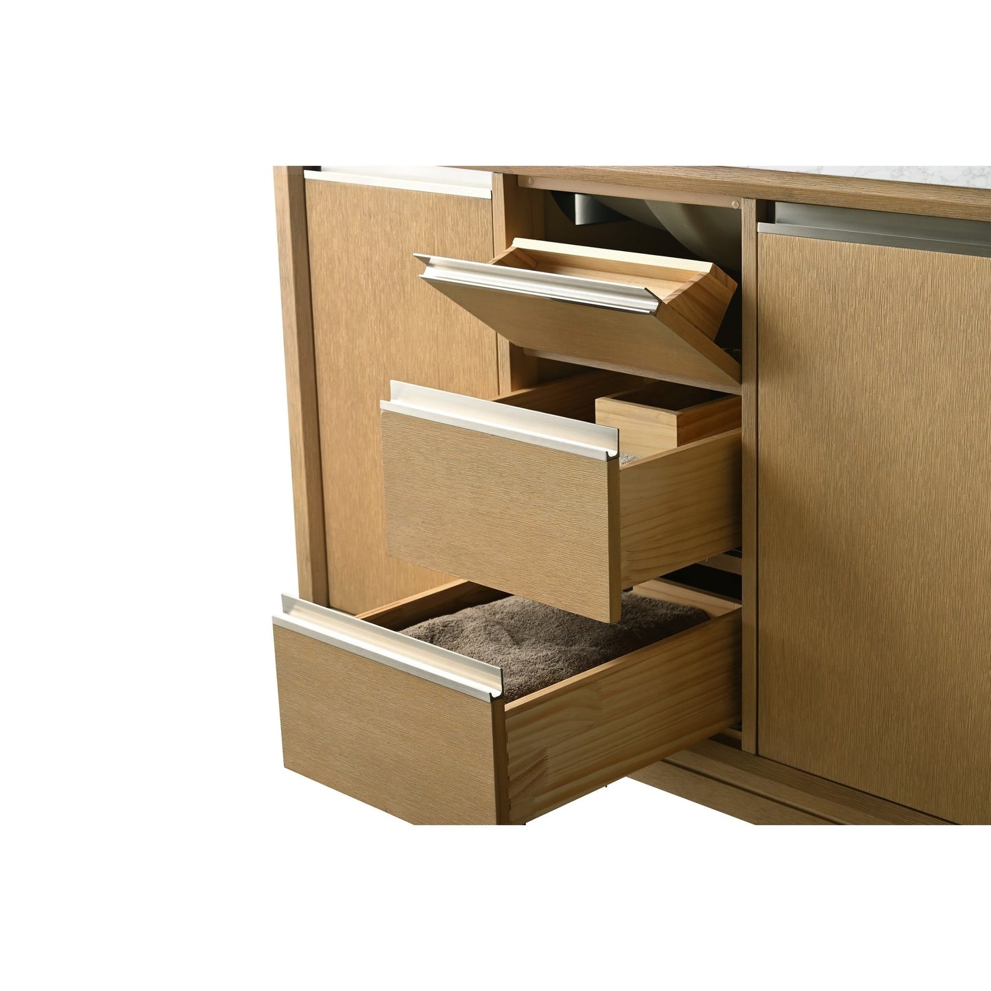 Meuble-lavabo Vanity Art avec lavabo en céramique et plan de travail en marbre composite.