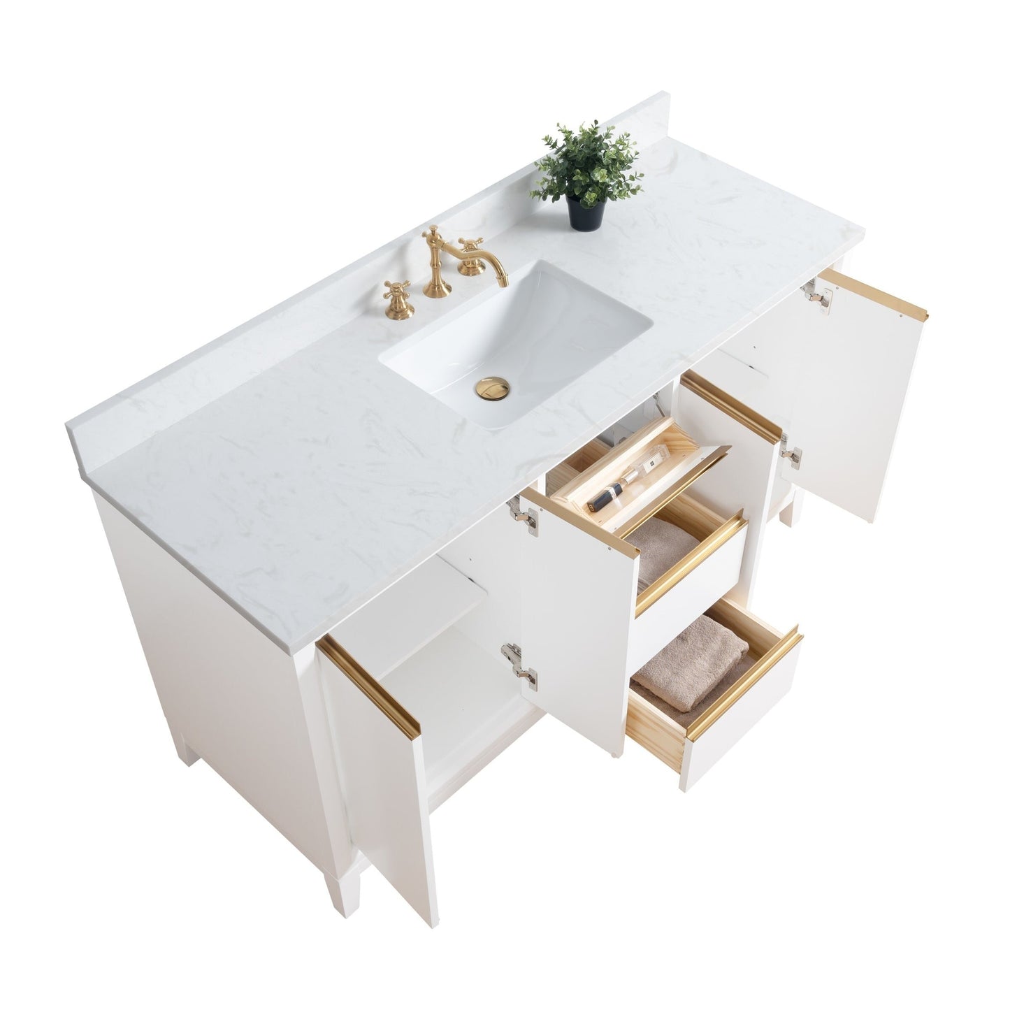 Meuble-lavabo Vanity Art avec lavabo en céramique et plan de travail en marbre composite.