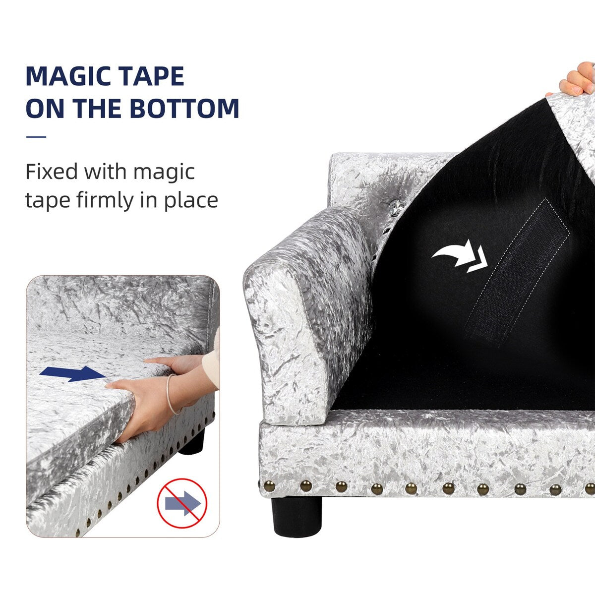 Couchon pour animal de compagnie en velours capitonné, recouvert de velours et doté d'un coussin amovible.