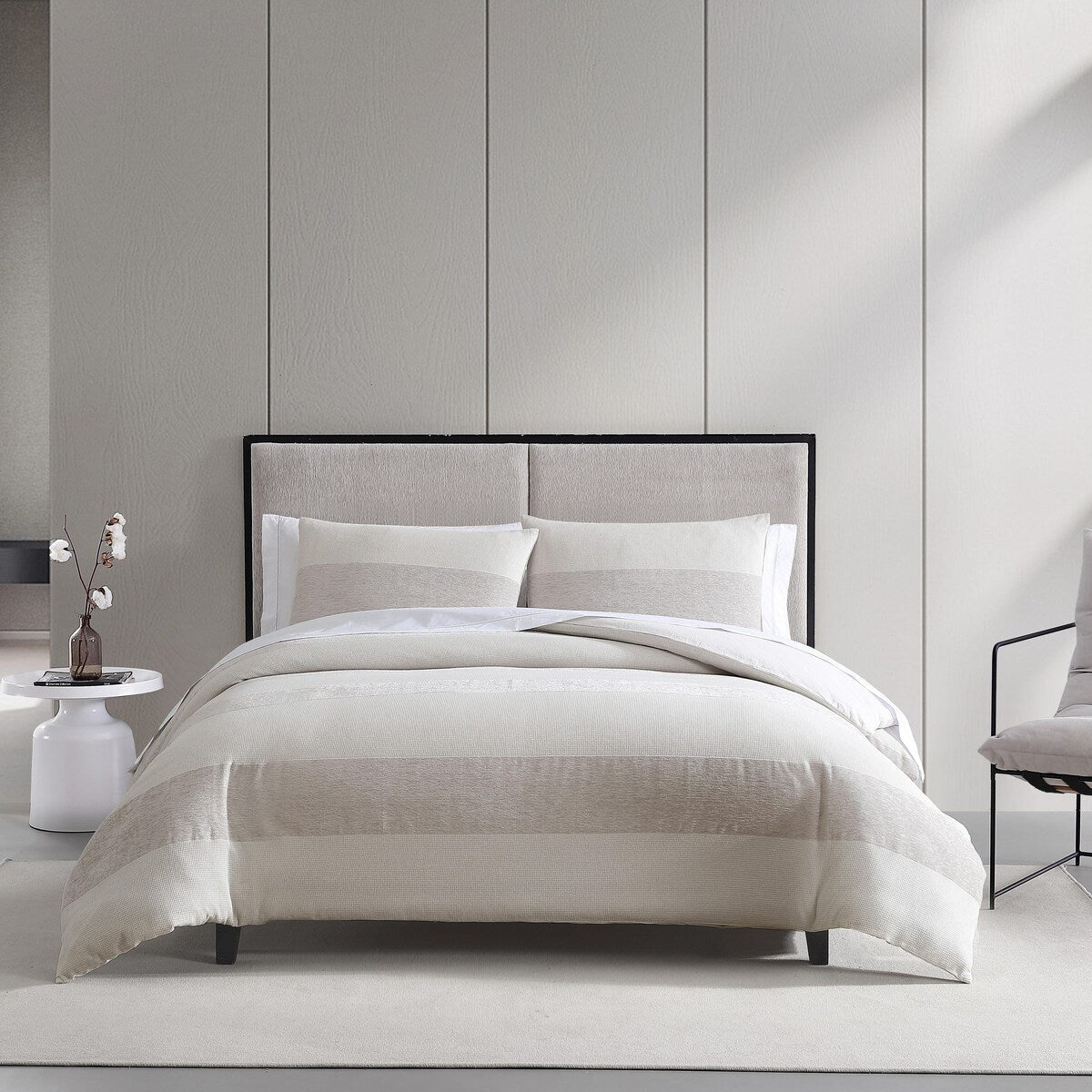 Ensemble de couette Vera Wang en chenille à rayures en nid d'abeille beige