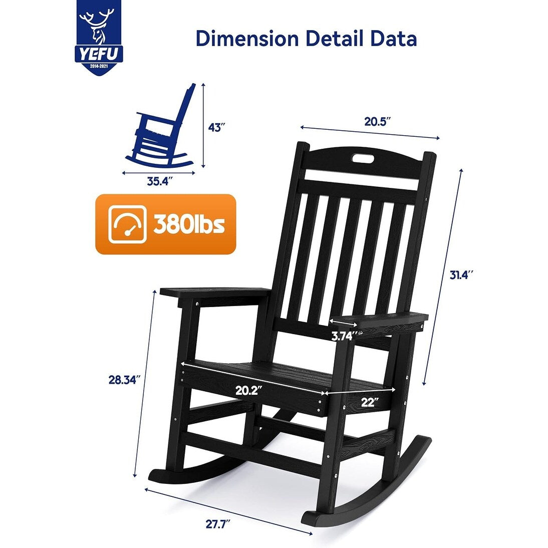 WINSOON Chaise à bascule d'extérieur résistante aux intempéries, lot de 2