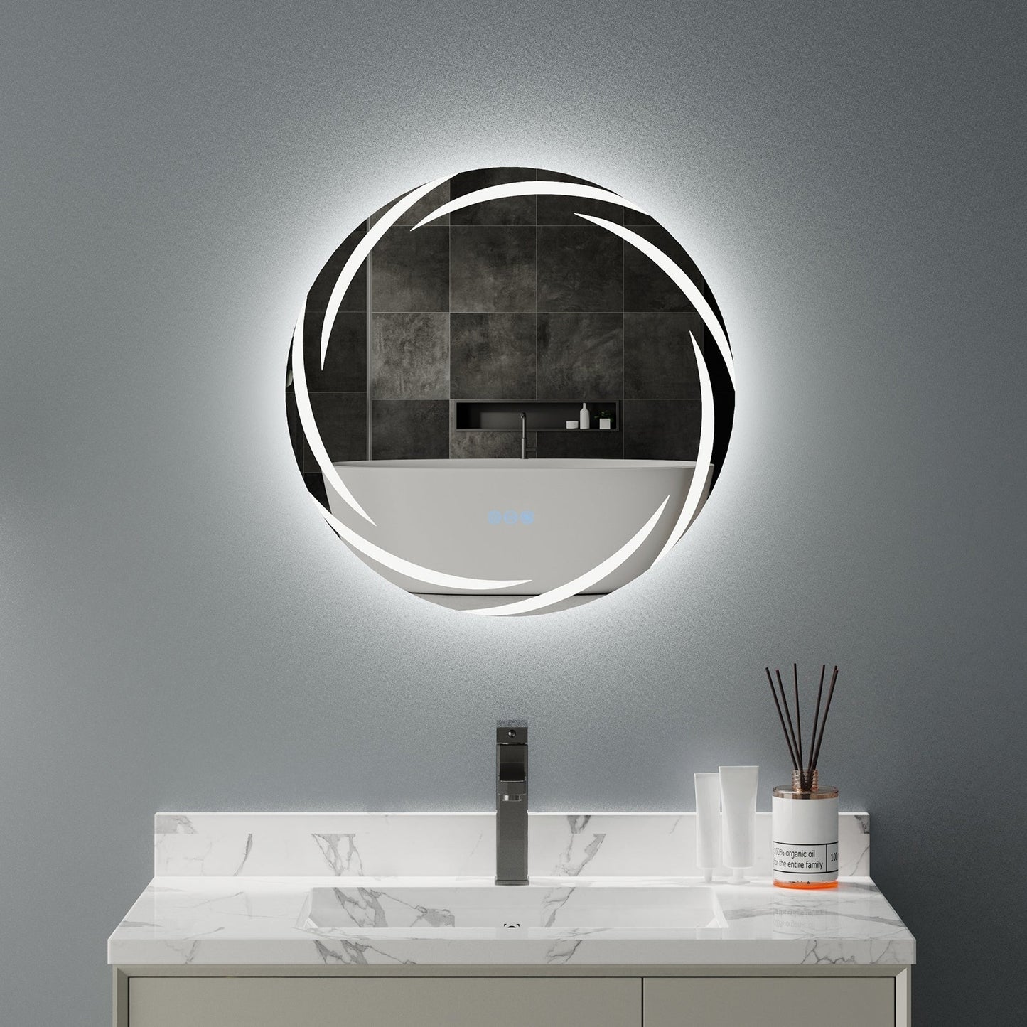 Miropoir de salle de bain à LED étanche, avec éclairage tactile, anti-buée, vanité, intensité variable.