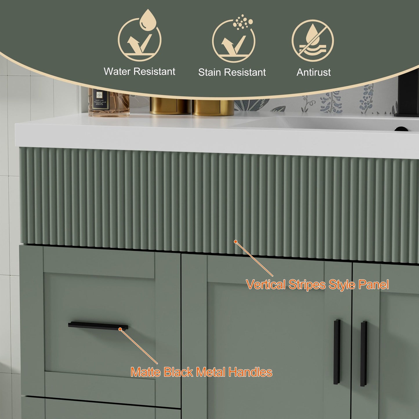 Ensemble de meuble-lavabo Wavy Line 30/36/48 avec lavabo et robinet