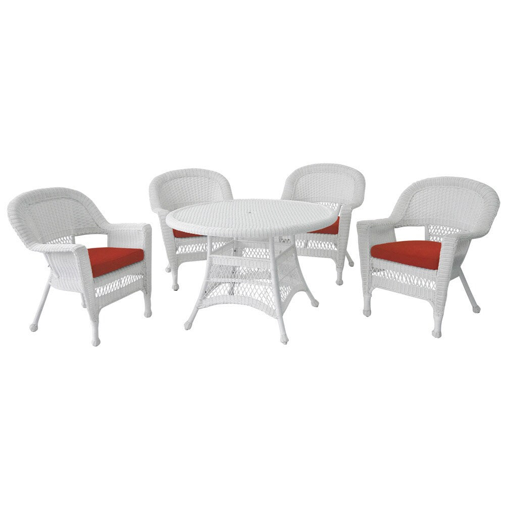 Ensemble de salle à manger en osier synthétique blanc, 5 pièces