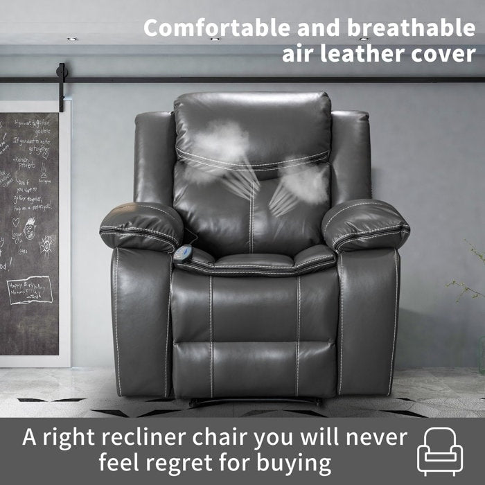 Fauteuil inclinable large en cuir durable avec massage et chauffage.