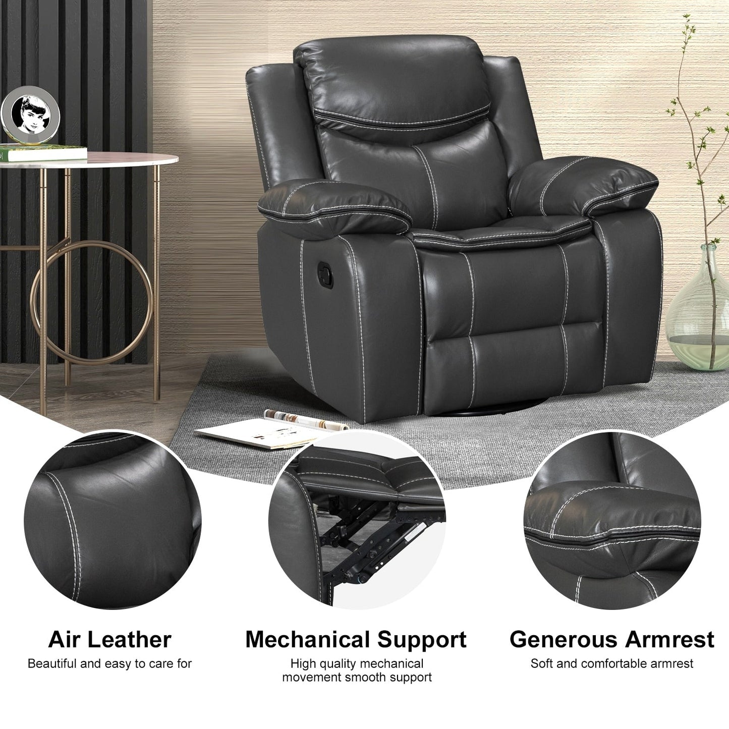 Fauteuil inclinable large en cuir durable avec massage et chauffage.