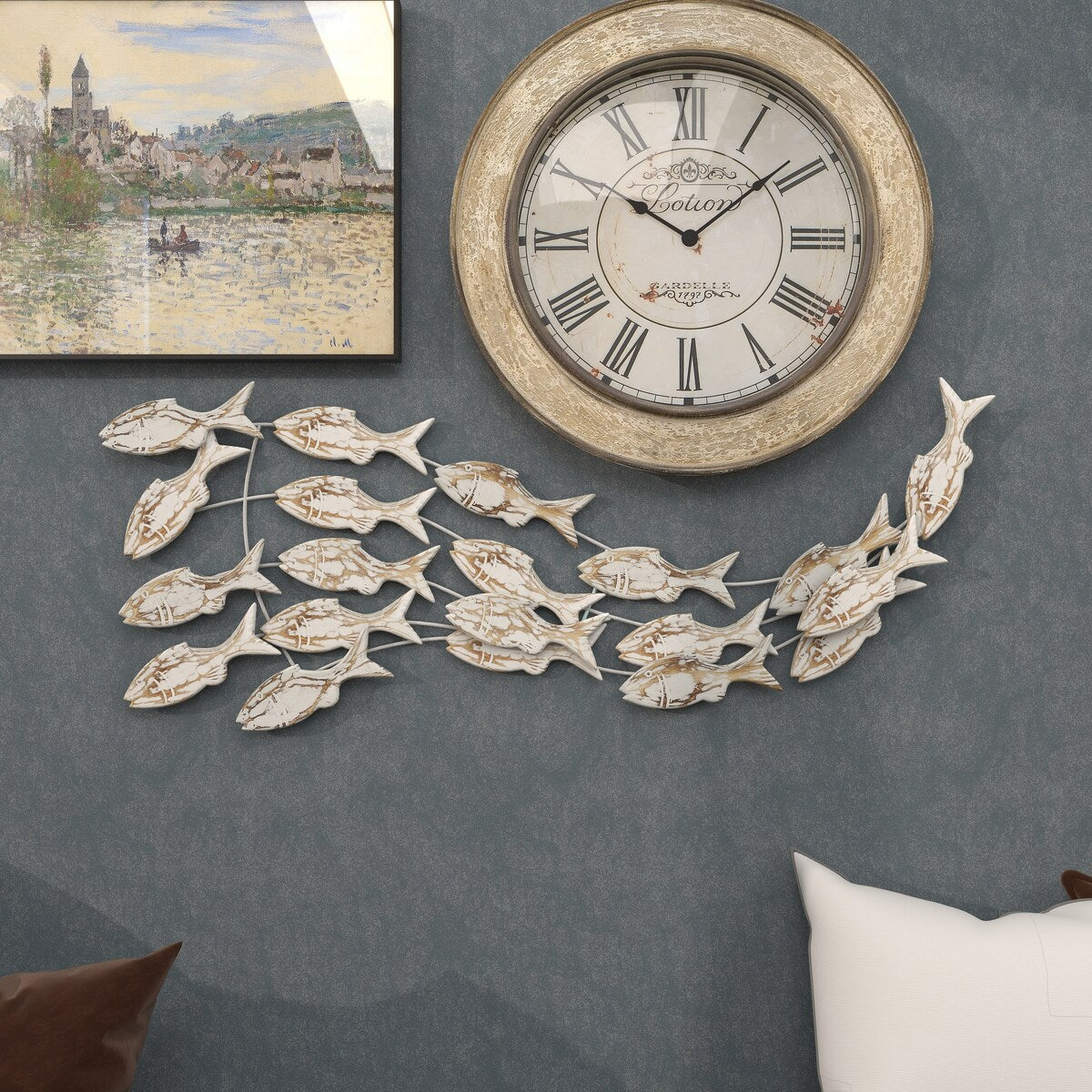 Poisson en bois fait à la main, décoration murale pour la maison, effet vieilli brun - Blanc - Roche River Decor