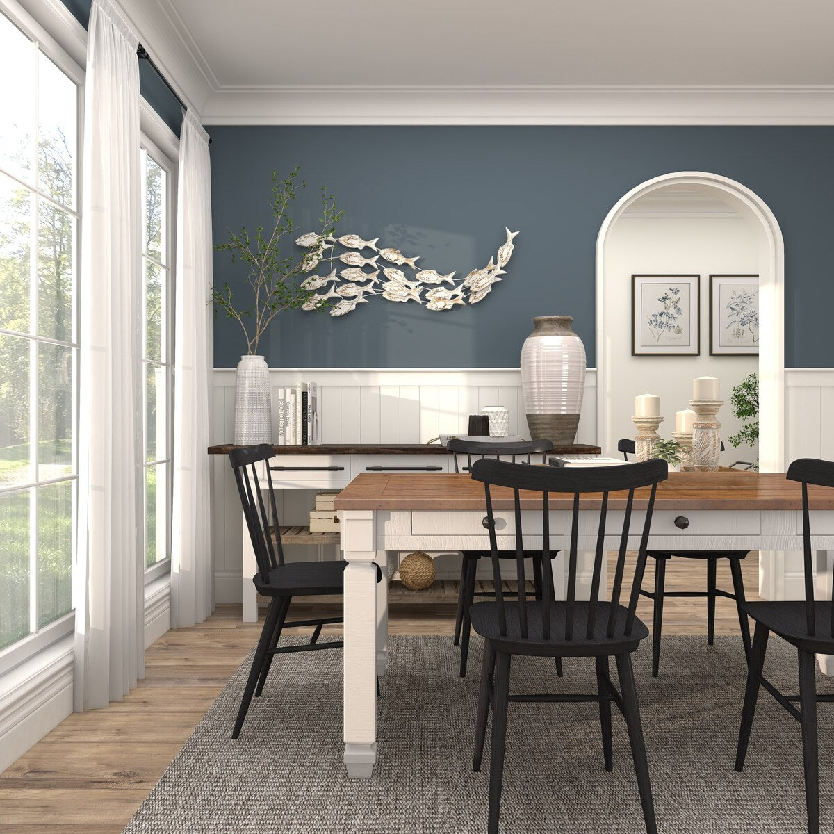 Poisson en bois fait à la main, décoration murale pour la maison, effet vieilli brun - Blanc - Roche River Decor