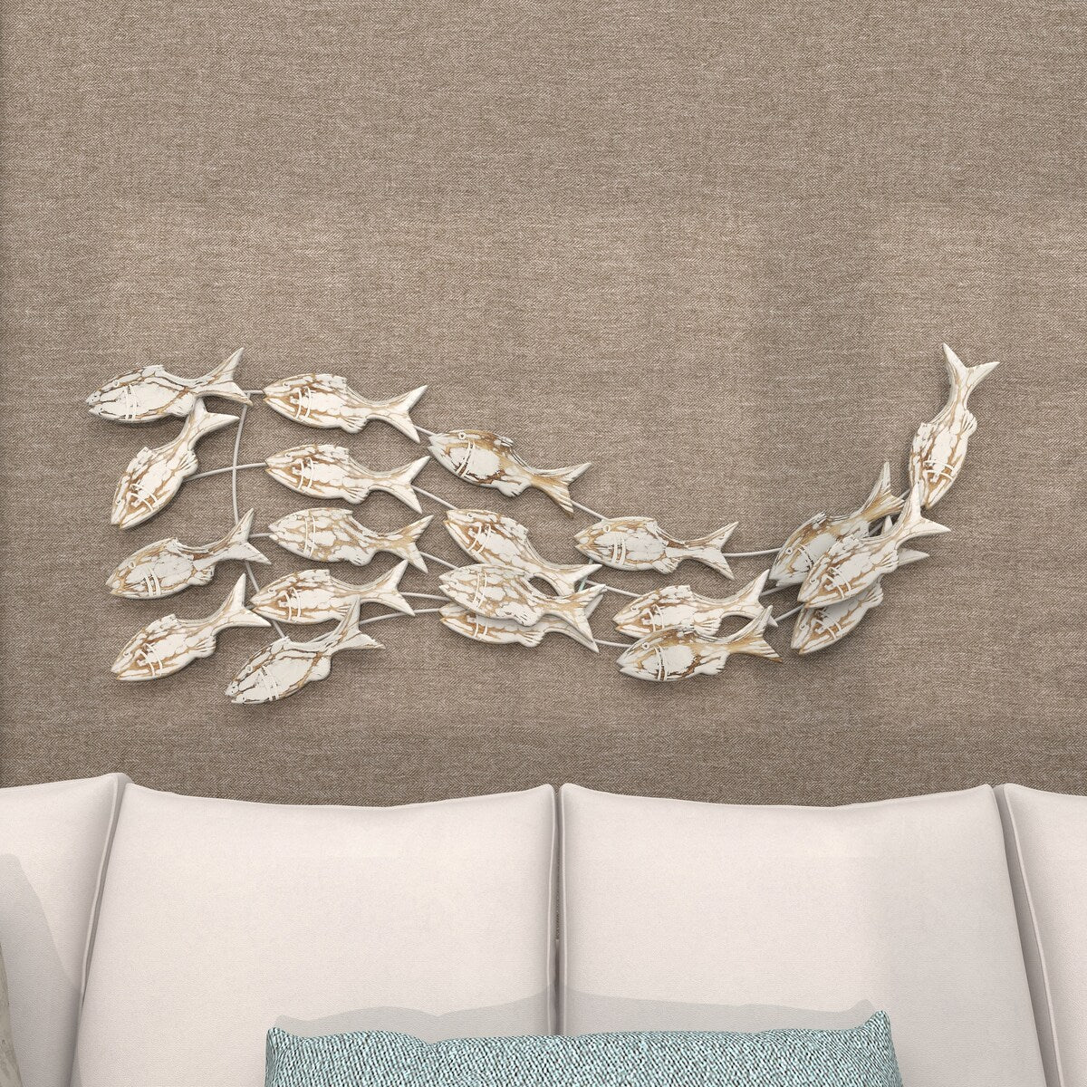 Poisson en bois fait à la main, décoration murale pour la maison, effet vieilli brun - Blanc - Roche River Decor