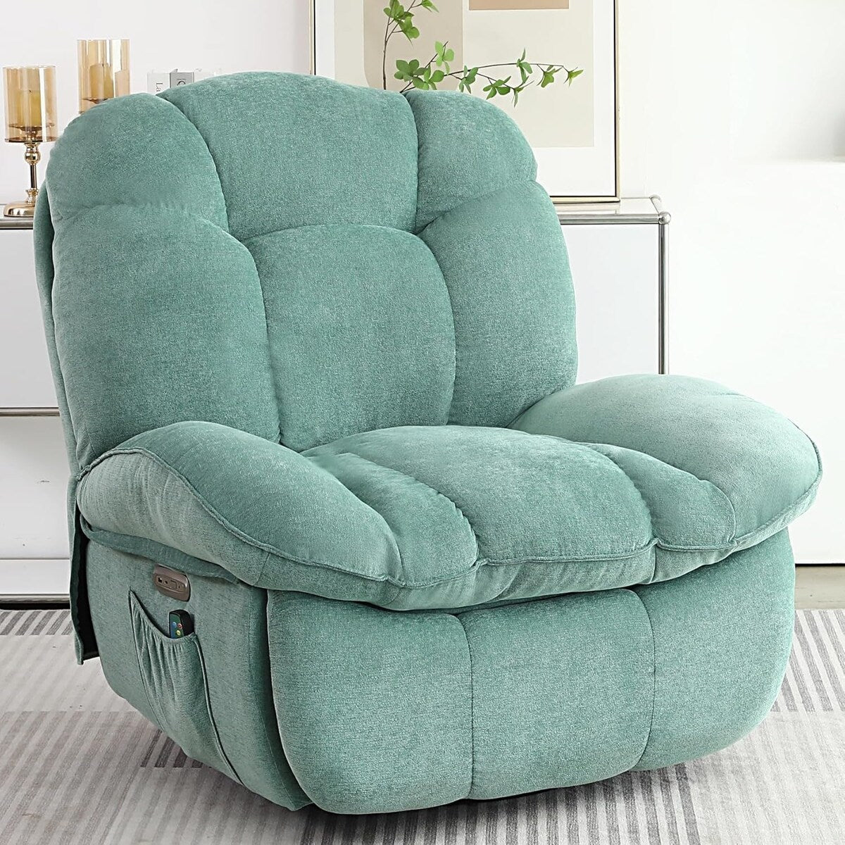 Fauteuil inclinable pivotant XINMICS, fauteuil inclinable oscillant massant avec chauffage, USB, USB-C et poche latérale