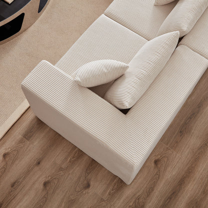 Canapé d'angle modulaire en cordouroy de 264 cm, ensemble de canapé de sol, canapé compressé rempli de mousse, combinaison libre de 4 pièces.