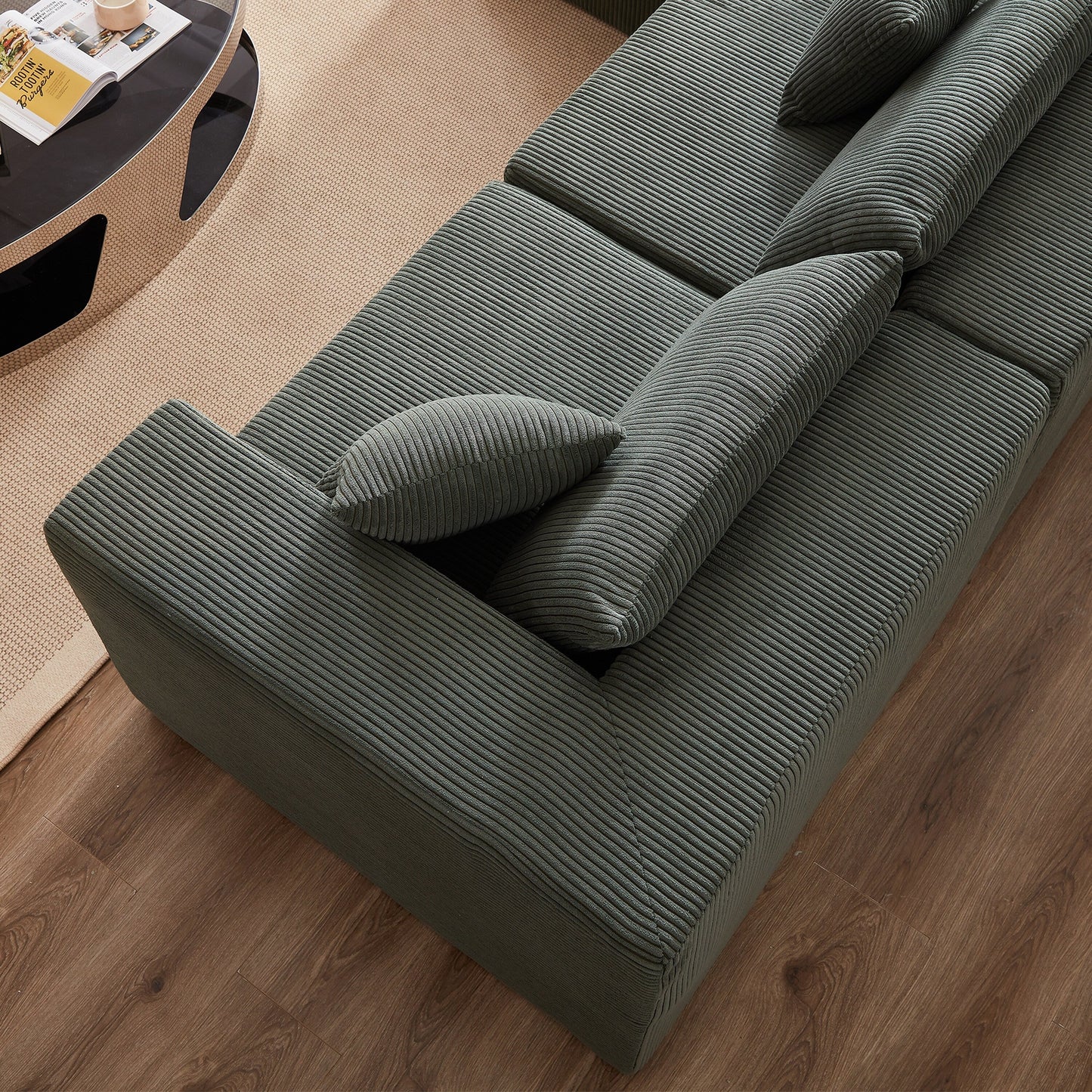Canapé d'angle modulaire en cordouroy de 264 cm, ensemble de canapé de sol, canapé compressé rempli de mousse, combinaison libre de 4 pièces.