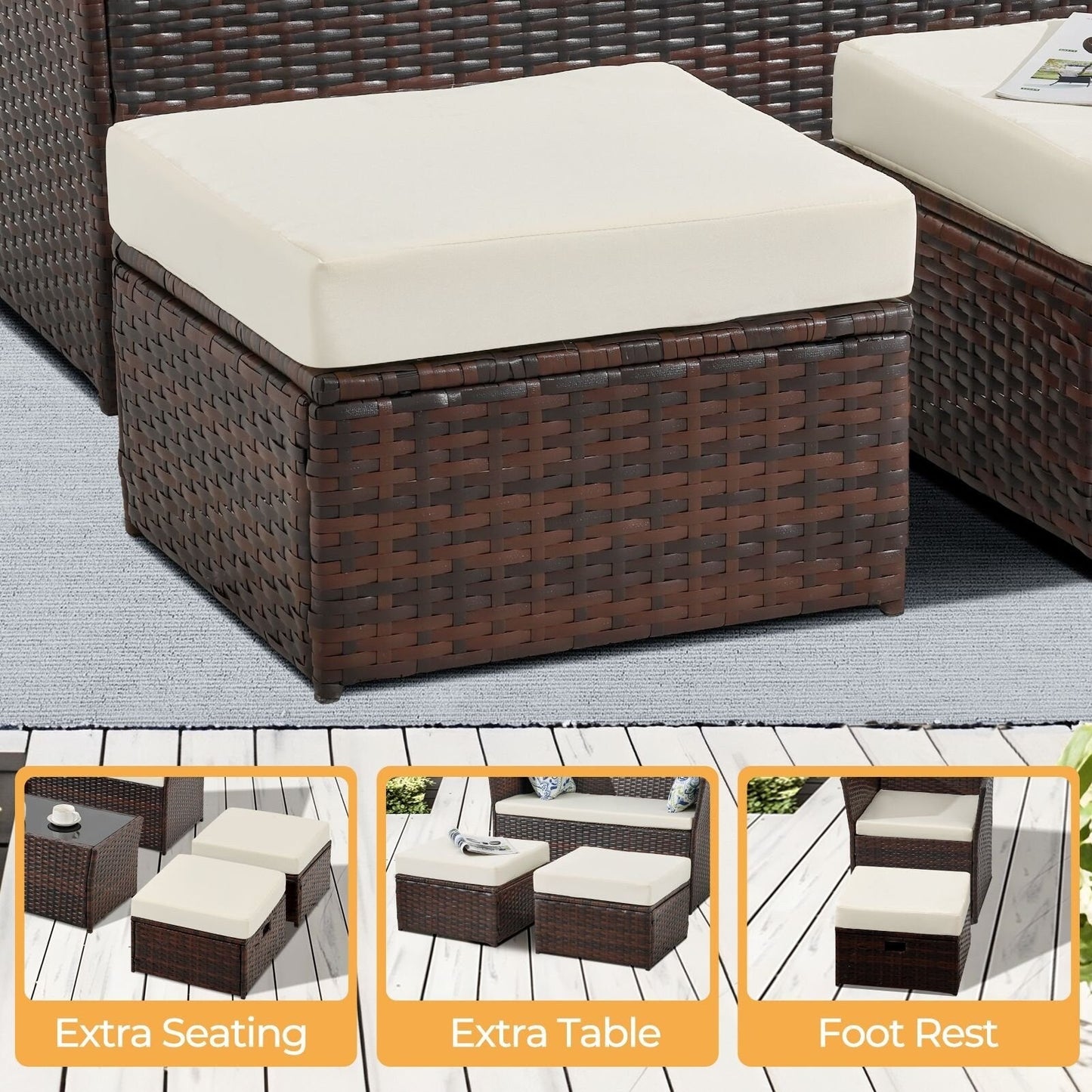 Ottomans en osier pour patio (lot de 2) -- Liquidation