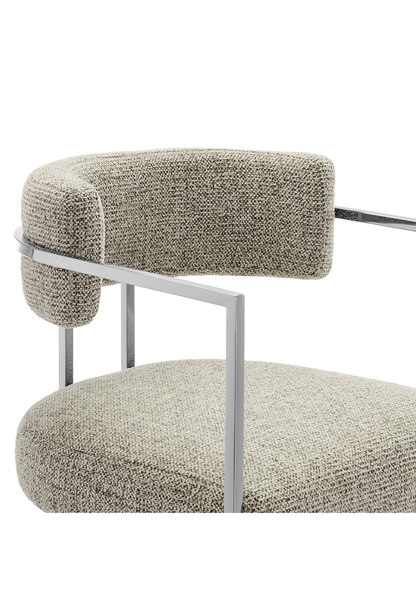 Tabouret de bar Ardenza à dossier incurvé en tissu et métal, blé argenté