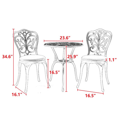 Table et chaises de jardin en aluminium pour extérieur, style papillon, 3 pièces, avec trou pour parasol