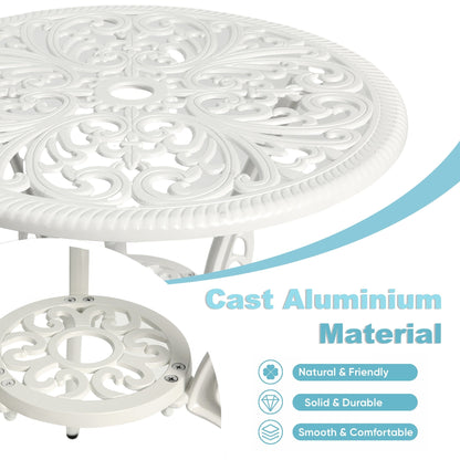 Table et chaises de jardin en aluminium pour extérieur, style papillon, 3 pièces, avec trou pour parasol