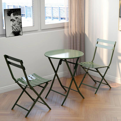 Ensemble de bistro de terrasse minimaliste 3 pièces, composé d'une table ronde et de chaises pliantes - Ensemble-de-bistro-de-terrasse-3-pieces