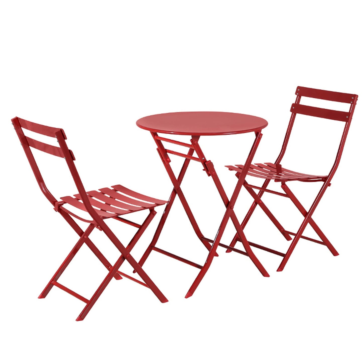 Ensemble de bistro de terrasse minimaliste 3 pièces, composé d'une table ronde et de chaises pliantes - Ensemble-de-bistro-de-terrasse-3-pieces