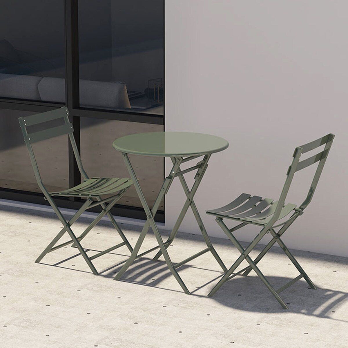 Ensemble de bistro de terrasse minimaliste 3 pièces, composé d'une table ronde et de chaises pliantes - Ensemble-de-bistro-de-terrasse-3-pieces